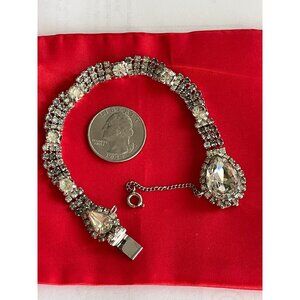 Vintage Kramer Of New York Bracelet Silver Tone Clear Rhinestone Safety Chain 7"